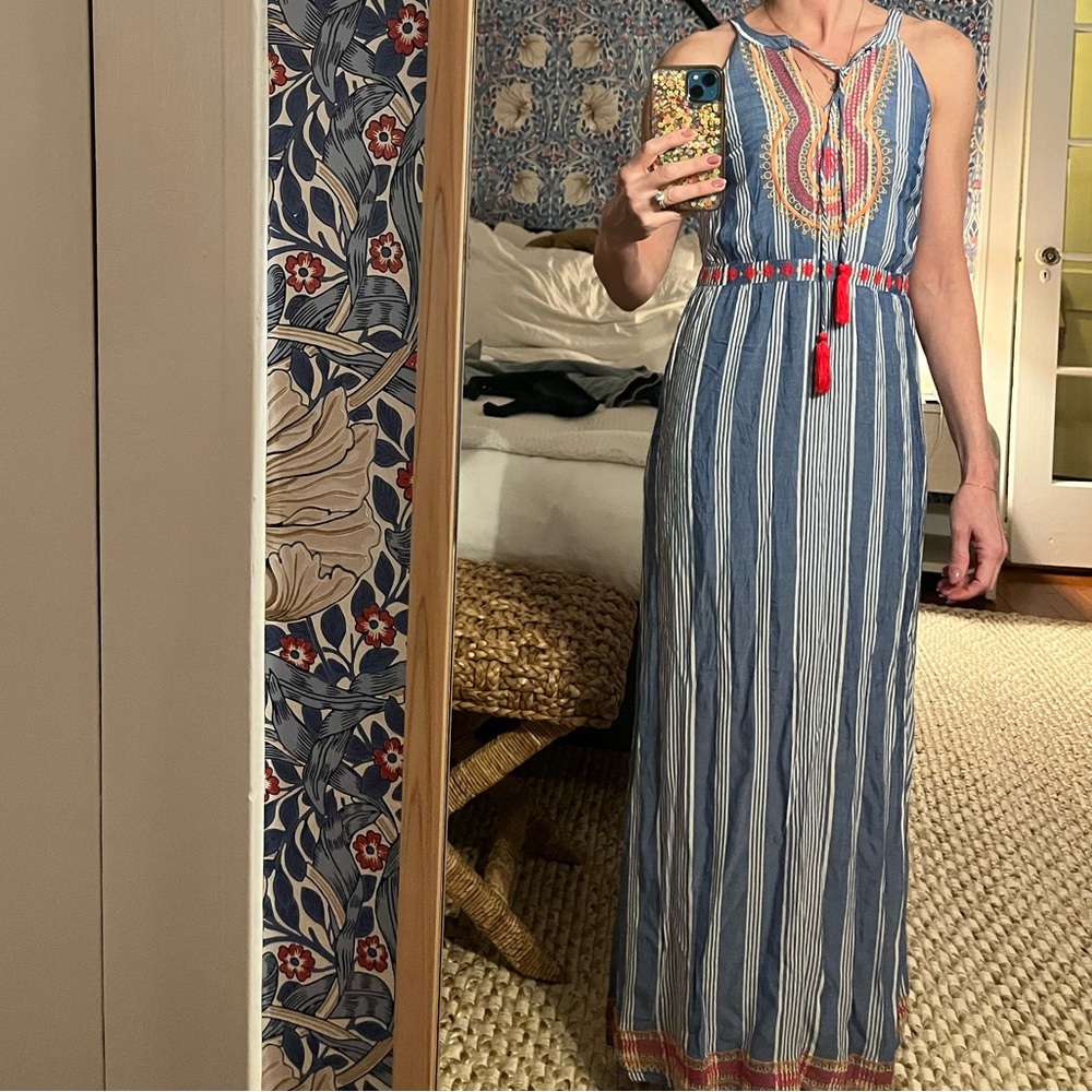 FINN Boho Preppy Embroidered Maxi Dress XS